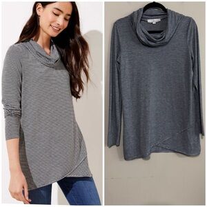 LOFT CowNeck Soft Striped Long Sleeve Top Lightweight Loose Fit Women's Size Sm